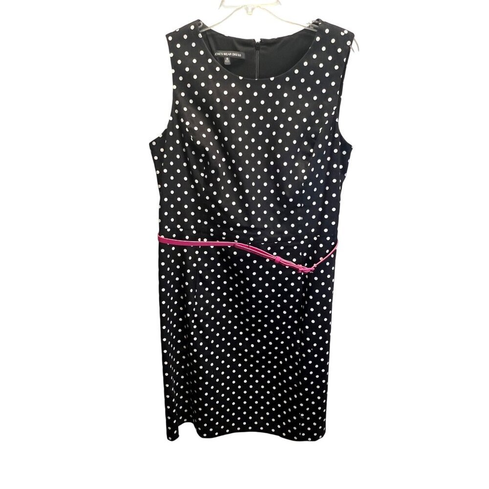 Polka Dot Sleeveless Black & White Sheath Dress With Pink Accent By Jones Wear D